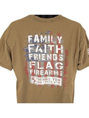American Flag T Shirt Mens Size XL Green Family Faith Friends Firearms Nine Line